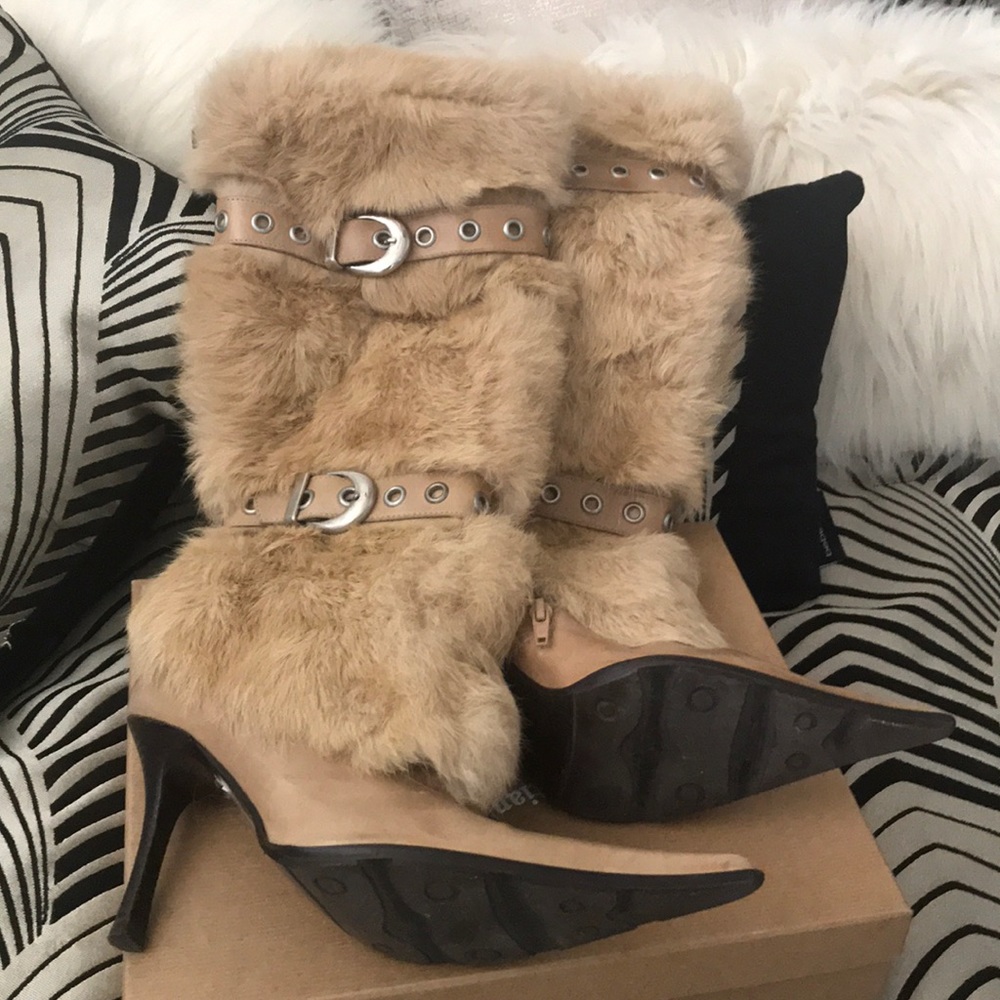 Aldo Rabbit Hair Knee High Tan Boots